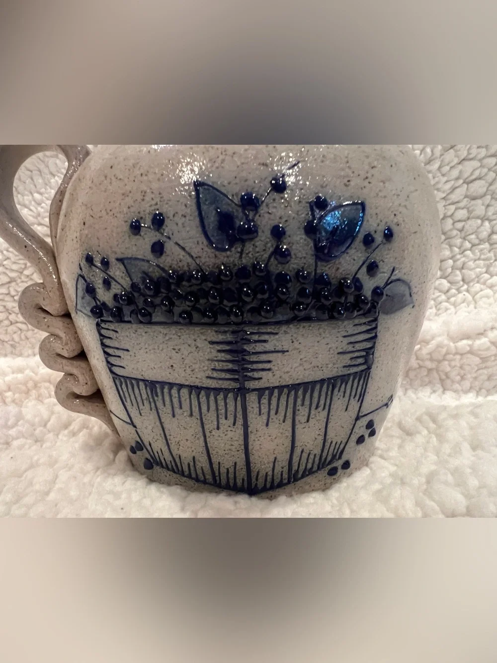Salmon Falls Stoneware Blueberry Basket Oil Lamp 1995 with Chimney & Wick